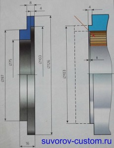 Планшайба для установки ижевского генератора (слева) и доработка ижевского статора (справа). Красной стрелкой показана обмотка статора.